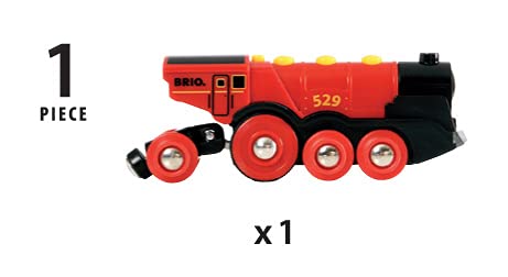 RIO World 33592 Mighty Red Action Locomotive Battery Operated Toy Train With Light And Sound Effects For Kids Age 3 And Up - Train Adventure Collection