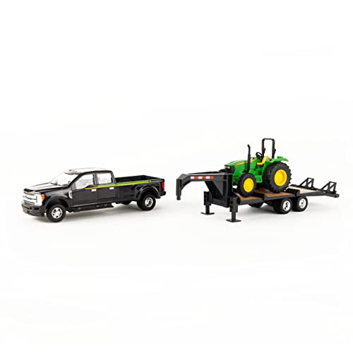 ERTL 1:32 Scale Ford F350 Pickup And Tractor Set — Includes John Deere Tractor Ford F350 Pickup And Gooseneck Trailer — 17.25 X 3.2 X 4.5 Inches — Ages 3 Years And Up - Detailed Work Vehicle Toy