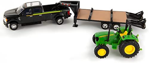 ERTL 1:32 Scale Ford F350 Pickup And Tractor Set — Includes John Deere Tractor Ford F350 Pickup And Gooseneck Trailer — 17.25 X 3.2 X 4.5 Inches — Ages 3 Years And Up - Detailed Work Vehicle Toy