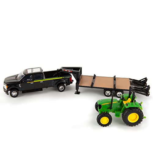 ERTL 1:32 Scale Ford F350 Pickup And Tractor Set — Includes John Deere Tractor Ford F350 Pickup And Gooseneck Trailer — 17.25 X 3.2 X 4.5 Inches — Ages 3 Years And Up - Detailed Work Vehicle Toy