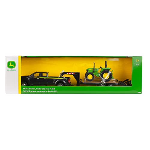 ERTL 1:32 Scale Ford F350 Pickup And Tractor Set — Includes John Deere Tractor Ford F350 Pickup And Gooseneck Trailer — 17.25 X 3.2 X 4.5 Inches — Ages 3 Years And Up - Detailed Work Vehicle Toy