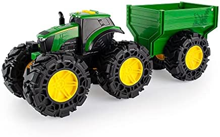 Toddler Toys Lights And Sounds Monster Treads Tractor Toy With Wagon 8 Inch Green Ages 3+ Red - Detailed Work Vehicle Toy
