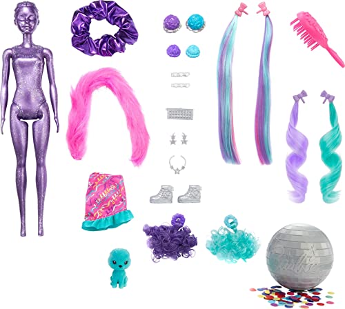 New Color Reveal Doll Glittery Purple With 25 Hairstyling & Party-Themed Surprises Including 10 Plug-in Hair Pieces Gift For Kids 3 Years Old & Up - Train Adventure Collection