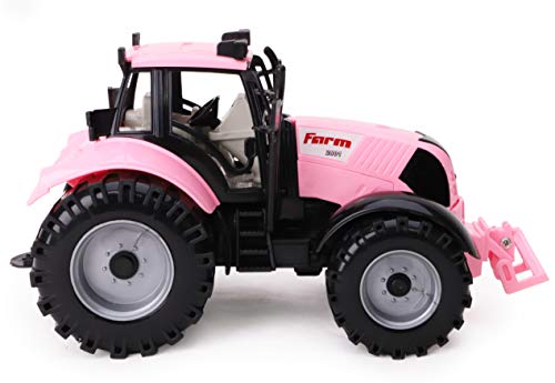Friction Powered Farm Tractor With Opening Bonnet (Pink) - Detailed Work Vehicle Toy