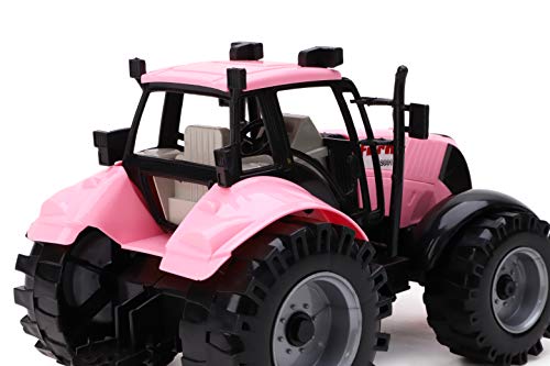 Friction Powered Farm Tractor With Opening Bonnet (Pink) - Detailed Work Vehicle Toy