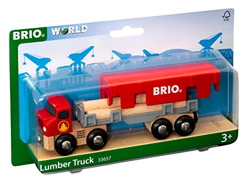 World 33657 – Lumber Truck – 6 Piece Wooden Toy Train For Kids Ages 3 And Up Grey - Train Adventure Collection