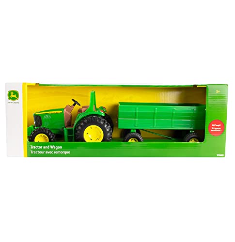 TOMY John Deere Kids Tractor Toy With Flarebox Wagon Set 8 Inches - Detailed Work Vehicle Toy