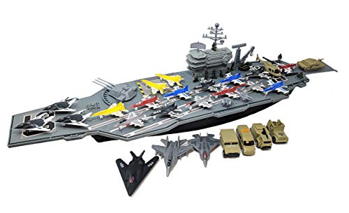 Deals 33 Inch Aircraft Carrier With Soldiers Jets Military Vehicles (18 Fighter Jets) - Detailed Work Vehicle Toy