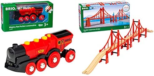 RIO World 33592 Mighty Red Action Locomotive Battery Operated Toy Train With Light And Sound Effects For Kids Age 3 And Up - Train Adventure Collection