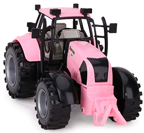 Friction Powered Farm Tractor With Opening Bonnet (Pink) - Detailed Work Vehicle Toy
