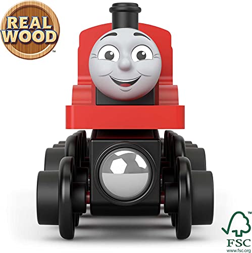 Cheap Wooden Railway James Engine And Coal Car Push-Along Train Made From Sustainably Sourced Wood For Kids 2 Years And Up - Train Adventure Collection