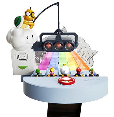 Mario Kart Rainbow Road Raceway 8-Foot Track Set With Lights & Sounds & 2 1:64 Scale Vehicles Race With 5-Track Colorful Course With 2 Configurations Toy Gift For Kid - Interactive Racing Play Set