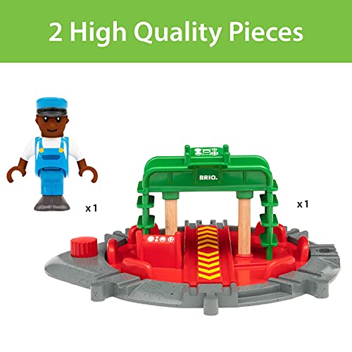 Promo World 33476 – Turntable & Figure – 2 Piece Wooden Toy Train Accessory For Kids Ages 3 And Up - Train Adventure Collection