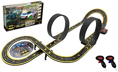 Micro Scalextric Justice League Batman Vs Joker Battery Powered 1:64 Slot Car Race Track Set G1155T Black - Interactive Racing Play Set