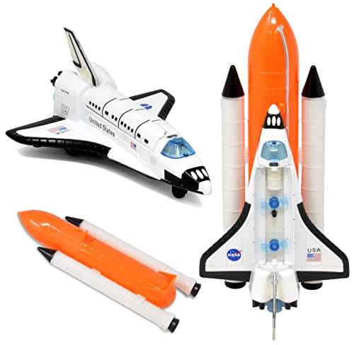 ASA Space Shuttle Toy For Kids Pretend Play 2 Piece Set Rocket Ship With Lights And Sound Diecast Spaceship For Boys Girls Toddlers - Rocket Adventure Collection