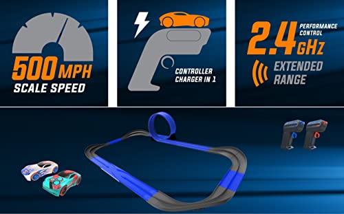 2.4 GHz Radio Control Remote Slot-Less Cordless Racing Blazin Loop Speedway Track Set With Two C - Interactive Racing Play Set