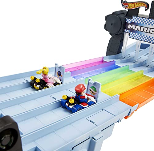 Mario Kart Rainbow Road Raceway 8-Foot Track Set With Lights & Sounds & 2 1:64 Scale Vehicles Race With 5-Track Colorful Course With 2 Configurations Toy Gift For Kid - Interactive Racing Play Set