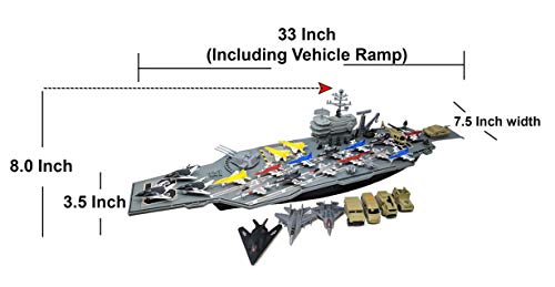 Deals 33 Inch Aircraft Carrier With Soldiers Jets Military Vehicles (18 Fighter Jets) - Detailed Work Vehicle Toy