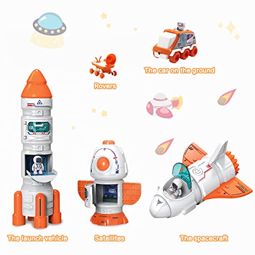 Space Toy For Kids Rocket Ship Toys With Space Shuttle Astronaut Figures Space Rover Spaces Station 5 In 1 Spaceship Toy For Boys 3-8 Aerospace Model Space Figure Toys With Sound & Ligh - Rocket Adventure Collection
