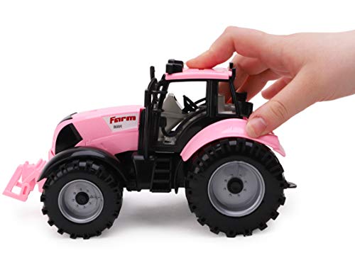 Friction Powered Farm Tractor With Opening Bonnet (Pink) - Detailed Work Vehicle Toy
