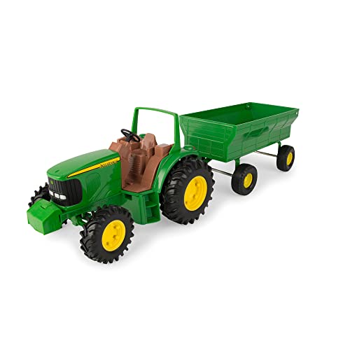 TOMY John Deere Kids Tractor Toy With Flarebox Wagon Set 8 Inches - Detailed Work Vehicle Toy