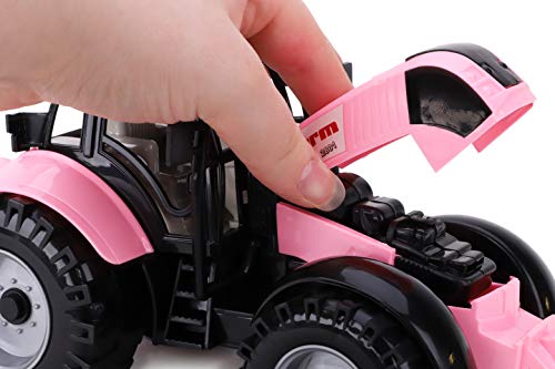 Friction Powered Farm Tractor With Opening Bonnet (Pink) - Detailed Work Vehicle Toy