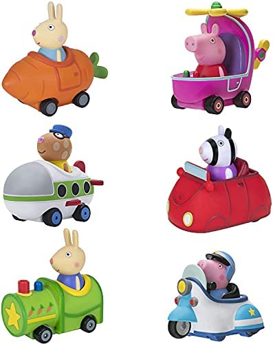 Mini Buggies 6 Pack Set – Peppa George Pig Zoe Zebra & Richard Rabbit In Fun Vehicles & Cars – Toy Gift For Kids – Ages 2+ - Train Adventure Collection