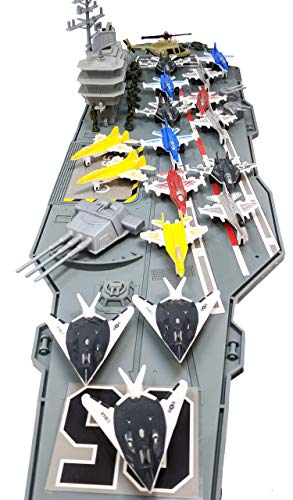 Deals 33 Inch Aircraft Carrier With Soldiers Jets Military Vehicles (18 Fighter Jets) - Detailed Work Vehicle Toy