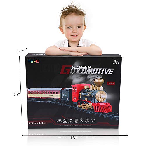 Cheap Train Sets With Steam Locomotive Engine Cargo Car And Tracks Battery Powered Play Set Toy W/ Smoke Light & Sounds For Kids Boys & Girls 3 4 5 6 7 Years Old - Train Adventure Collection
