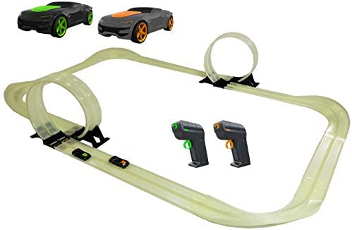 Mote Control Cordless Glow In The Dark High-Speed Super Loop Speedway Track Set With Two Cars For Dual Racing Glow Blue Blue Glow - Interactive Racing Play Set