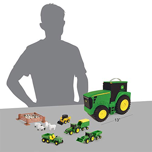 New TOMY John Deere Durable Vehicle Toy Set For Kids With Tractor Shaped Portable Carry Cas - Detailed Work Vehicle Toy