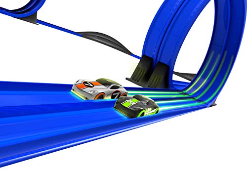 Mote Control Cordless Glow In The Dark High-Speed Super Loop Speedway Track Set With Two Cars For Dual Racing Glow Blue Blue Glow - Interactive Racing Play Set