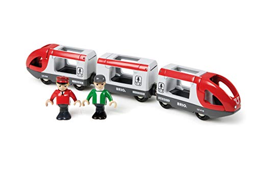 RIO World 33505 – Travel Train – 5 Piece Wooden Toy Train Set For Kids Age 3 And Up - Train Adventure Collection