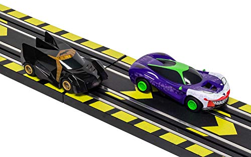 Micro Scalextric Justice League Batman Vs Joker Battery Powered 1:64 Slot Car Race Track Set G1155T Black - Interactive Racing Play Set