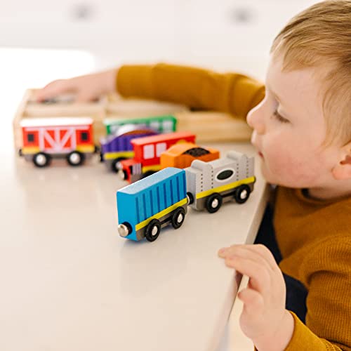 Wooden Train Cars (8 Pcs) – Magnetic Train Wooden Train Toys Train Sets For Toddlers And Kids Ages 3+ - Train Adventure Collection
