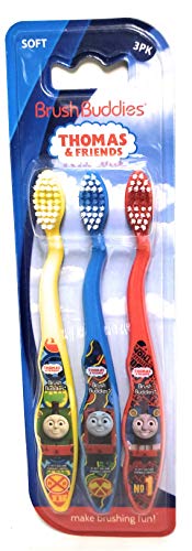 Thomas The Train & Friends Soft Toothbrushes 3 Pack Brush Buddies (Blue Yellow Red) - Train Adventure Collection