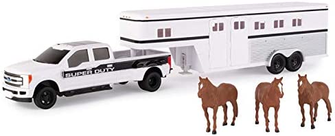 ERTL 1:32 Scale Ford F350 Pickup And Tractor Set — Includes John Deere Tractor Ford F350 Pickup And Gooseneck Trailer — 17.25 X 3.2 X 4.5 Inches — Ages 3 Years And Up - Detailed Work Vehicle Toy