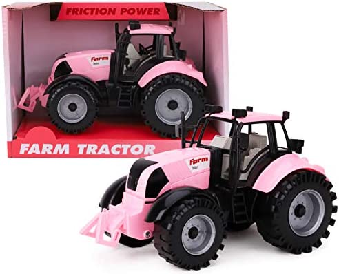 Friction Powered Farm Tractor With Opening Bonnet (Pink) - Detailed Work Vehicle Toy
