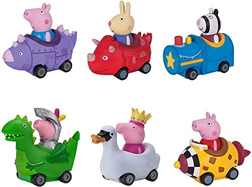 Mini Buggies 6 Pack Set – Peppa George Pig Zoe Zebra & Richard Rabbit In Fun Vehicles & Cars – Toy Gift For Kids – Ages 2+ - Train Adventure Collection