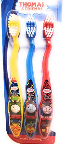 Thomas The Train & Friends Soft Toothbrushes 3 Pack Brush Buddies (Blue Yellow Red) - Train Adventure Collection