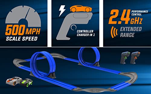 Mote Control Cordless Glow In The Dark High-Speed Super Loop Speedway Track Set With Two Cars For Dual Racing Glow Blue Blue Glow - Interactive Racing Play Set