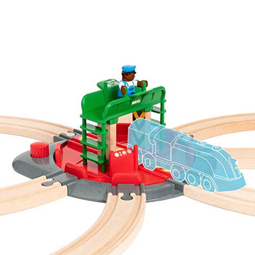 Promo World 33476 – Turntable & Figure – 2 Piece Wooden Toy Train Accessory For Kids Ages 3 And Up - Train Adventure Collection
