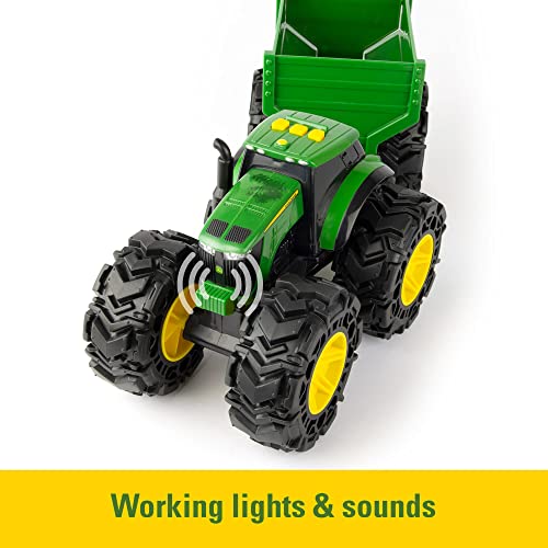 Toddler Toys Lights And Sounds Monster Treads Tractor Toy With Wagon 8 Inch Green Ages 3+ Red - Detailed Work Vehicle Toy
