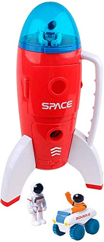New Spaceship Rocket Toy Playset With 2 Astronauts And Rover Vehicle – Lights And Sound Effects Plus Carrying Handle For Blasting To The Moon And Flying Back – Play And Explore Space Toy - Rocket Adventure Collection