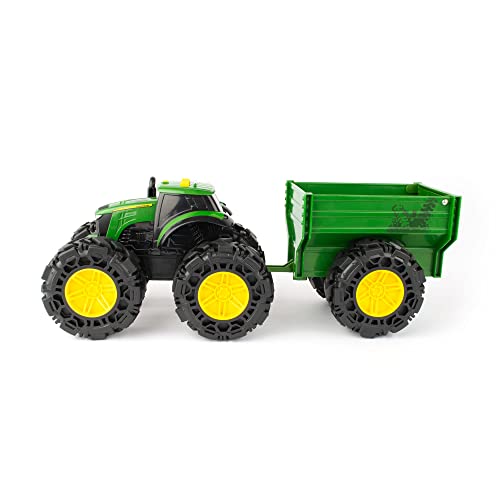 Toddler Toys Lights And Sounds Monster Treads Tractor Toy With Wagon 8 Inch Green Ages 3+ Red - Detailed Work Vehicle Toy