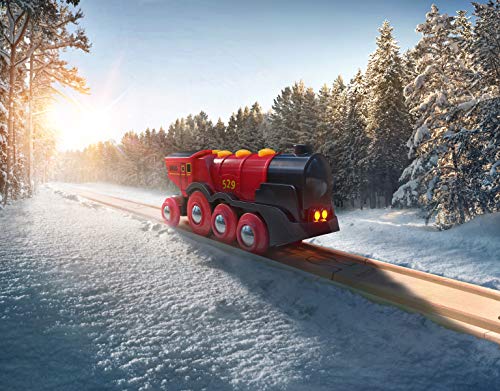 RIO World 33592 Mighty Red Action Locomotive Battery Operated Toy Train With Light And Sound Effects For Kids Age 3 And Up - Train Adventure Collection