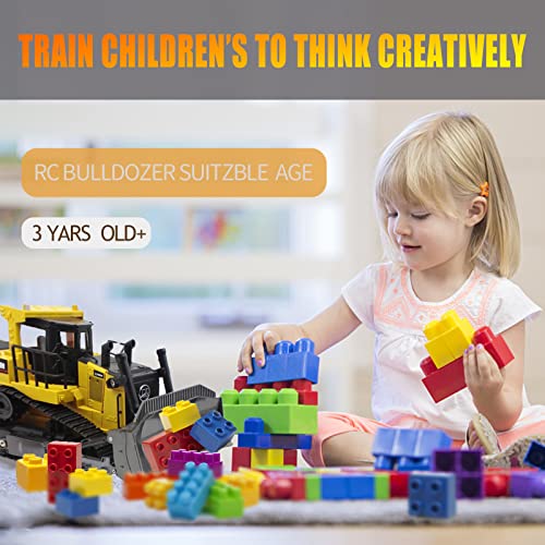 Bnam Remote Control Bulldozer RC 1/16 Full Functional Construction Vehicle 2.4Ghz 9 Channel Dozer Front Loader Toy With Light And Sound For Kids Age 6 7 8 9 10 And Up Years Old - Detailed Work Vehicle Toy