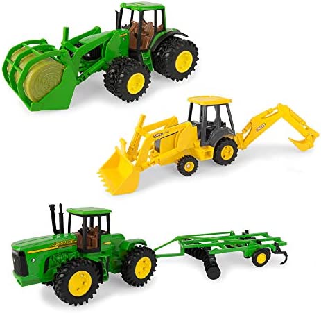 TOMY John Deere Kids Tractor Toy With Flarebox Wagon Set 8 Inches - Detailed Work Vehicle Toy