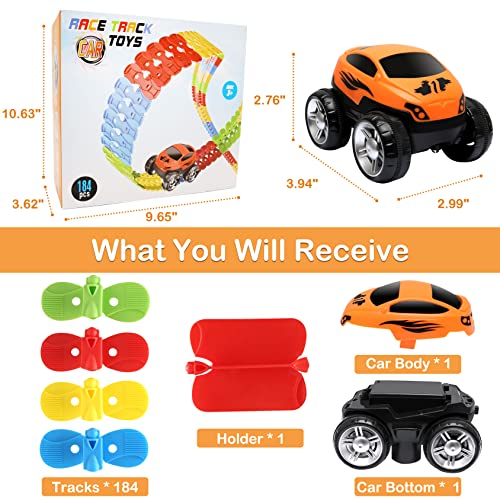 Toys For 3 Year Old Boys,Kids Toys For Boys Girls Age 3-5,184 PCS Toddler Toys Race Car Track Set With Flexible Track Create A Road Race,DIY Magic Car Toys For 3 4 5 Year Old Christmas Birthday Gifts Red Green Yellow - Interactive Racing Play Set