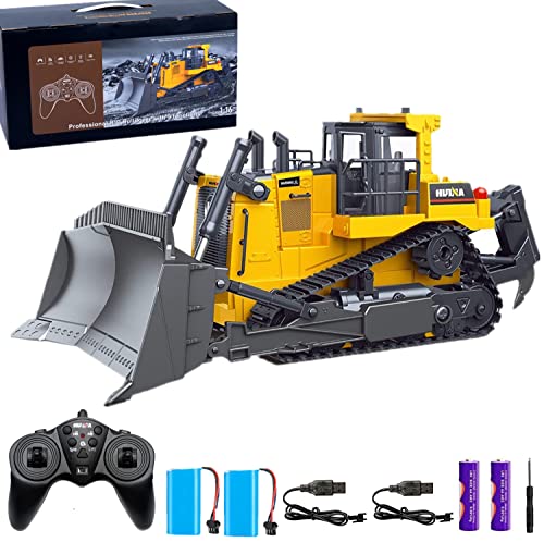 Bnam Remote Control Bulldozer RC 1/16 Full Functional Construction Vehicle 2.4Ghz 9 Channel Dozer Front Loader Toy With Light And Sound For Kids Age 6 7 8 9 10 And Up Years Old - Detailed Work Vehicle Toy